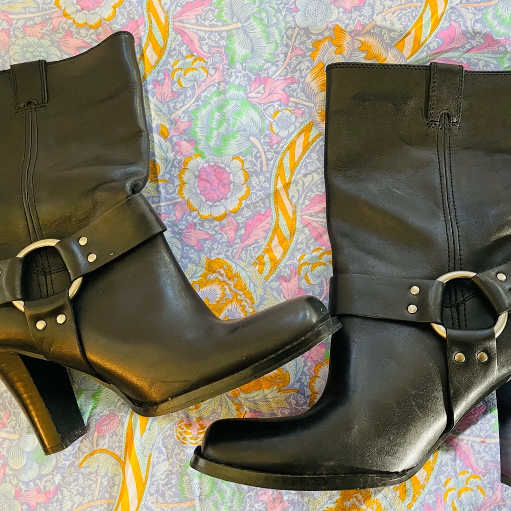 HARLEY DAVIDSON moto motorcycle heeled boots ankle 9 39.5 black fall classic